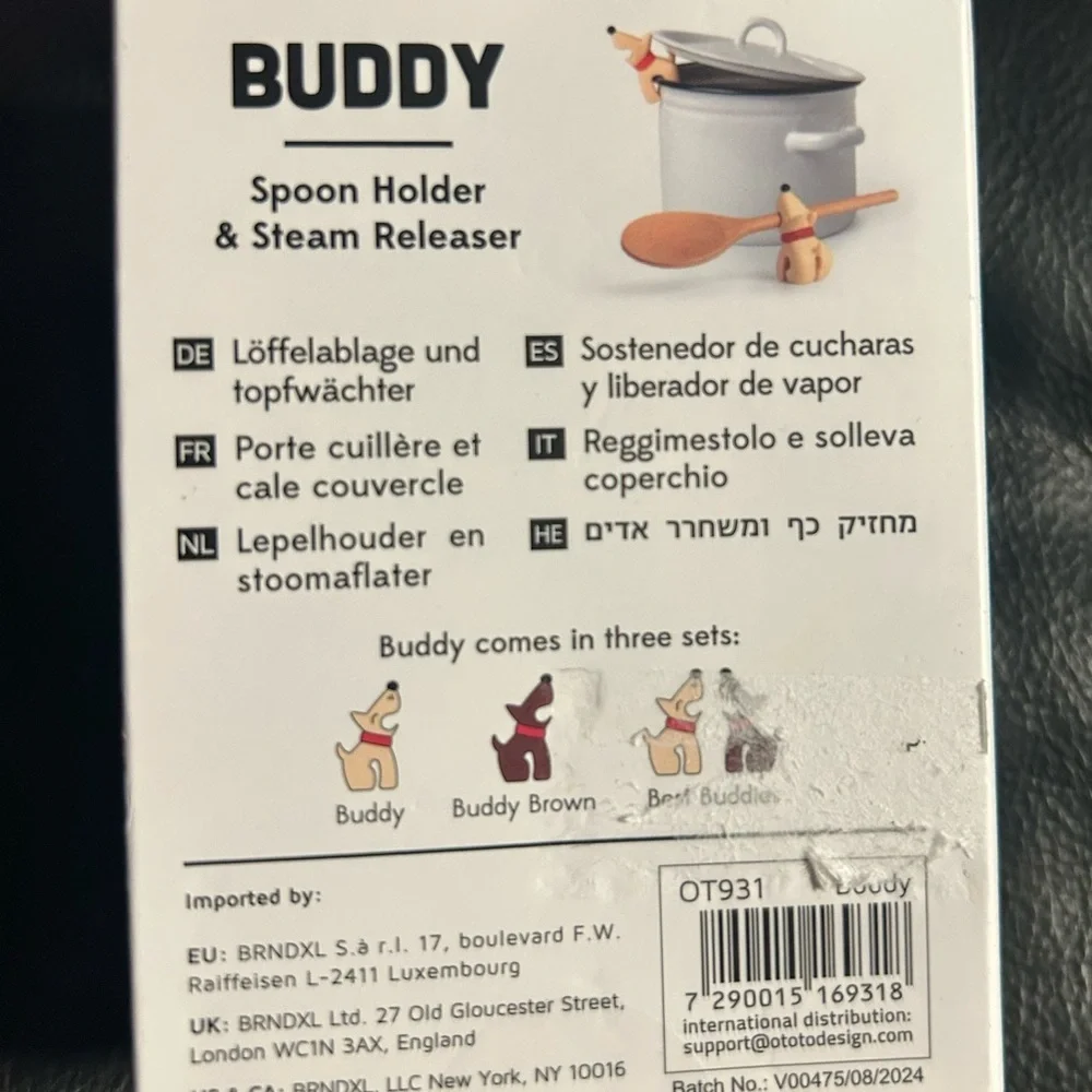 New OTOTO Buddy Dog Silicone Spoon Utensil Holder & Steam Releaser